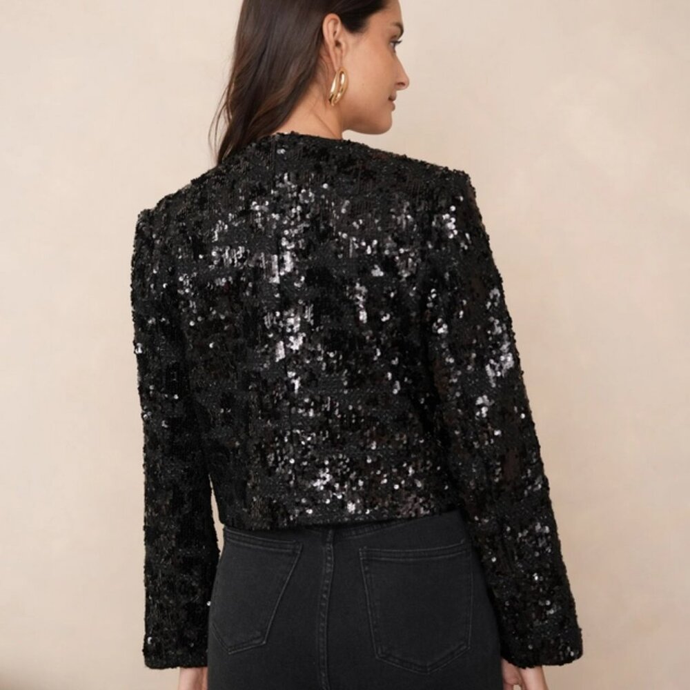 CHOKLATE PARIS - STUNNING BLACK SEQUIN CROPPED BOLERO VEST - Picture 3 of 4